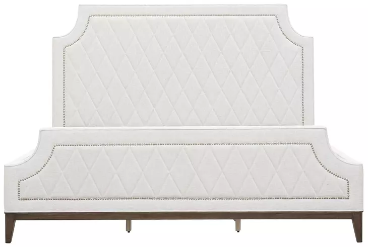 Asher Park Piano Brown Upholstered Queen Panel Bed with Nailhead Trim