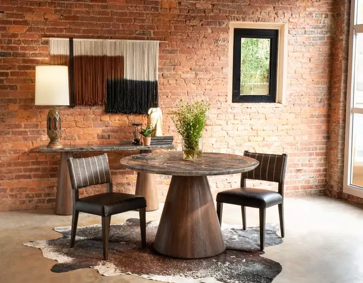 Caldera Dark Oak and Lava Marble Top 48" Round Dining Table