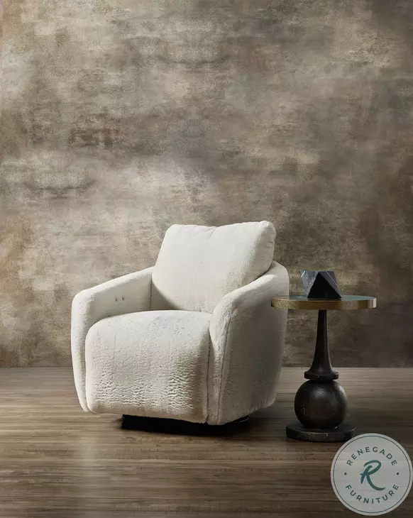 Bonnie White Faux Fur Swivel Chair with Power Footrest