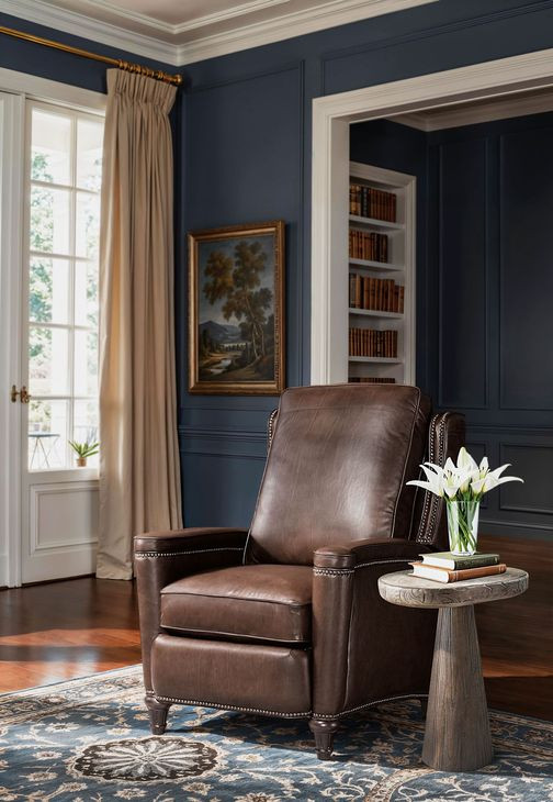 Rylea Soft Brown Valencia Arroz Leather Manual Push Back Recliner