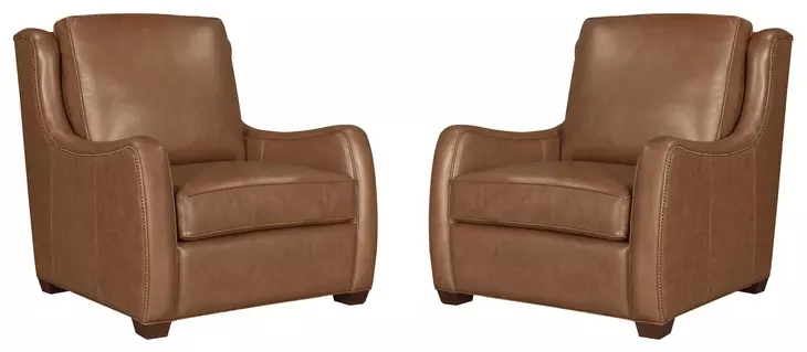 Channing Renaissance Cinnamon Leather Upholstered Accent Chair with Nailhead Trim Set of 2