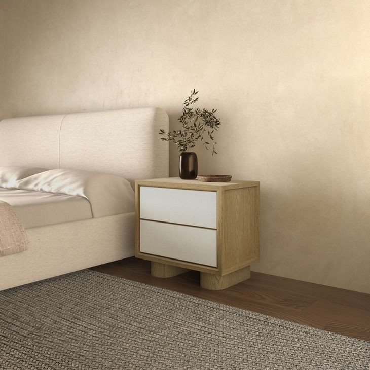 Marcelle White and Brown 2 Drawer Nightstand