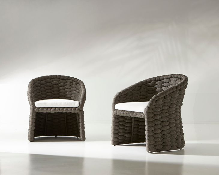 Salinas Dark Umber and White Performance Fabric Outdoor Arm Chair