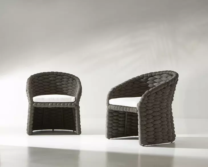 Salinas Dark Umber and White Performance Fabric Outdoor Arm Chair