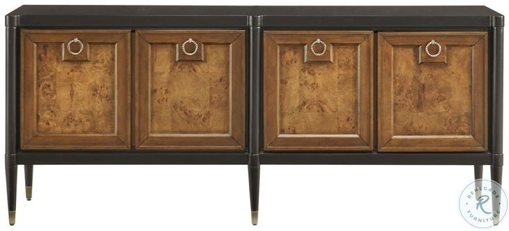 Solmere Black and Mapa Burl 4 Door Console Table