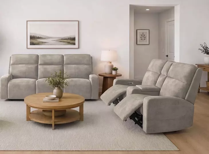 Traxton Jasper Taupe 79" Zero Gravity Triple Power Reclining Loveseat with Tilt Console and USB Charging