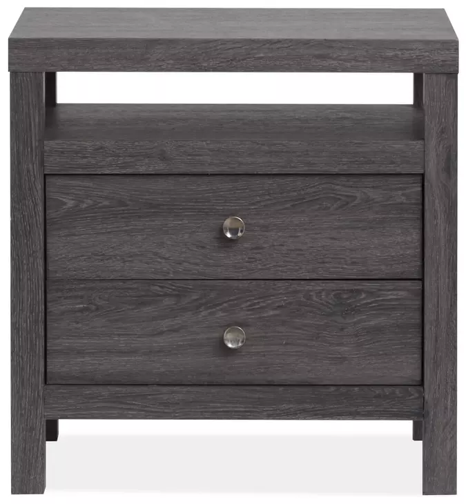 Meadowrise Raisin Black 2 Drawer Nightstand with USB Charging
