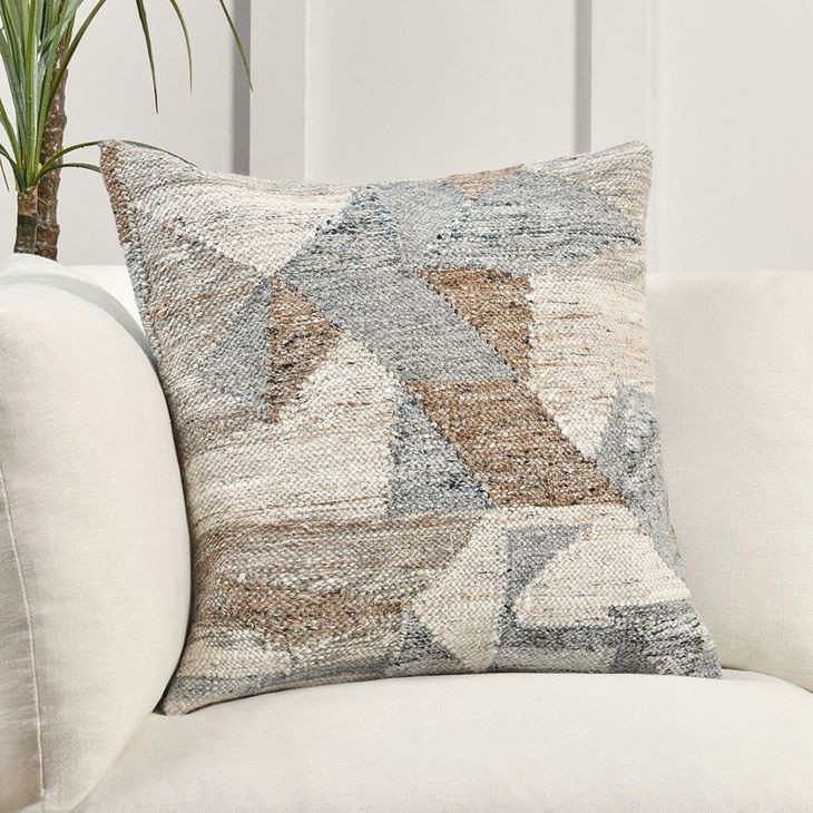 Performance Savanna Gray and Beige Square Accent Pillow