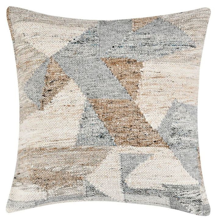 Performance Savanna Gray and Beige Square Accent Pillow