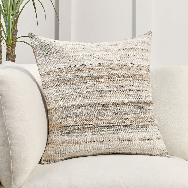 Performance Plateau Sand and Beige Square Accent Pillow
