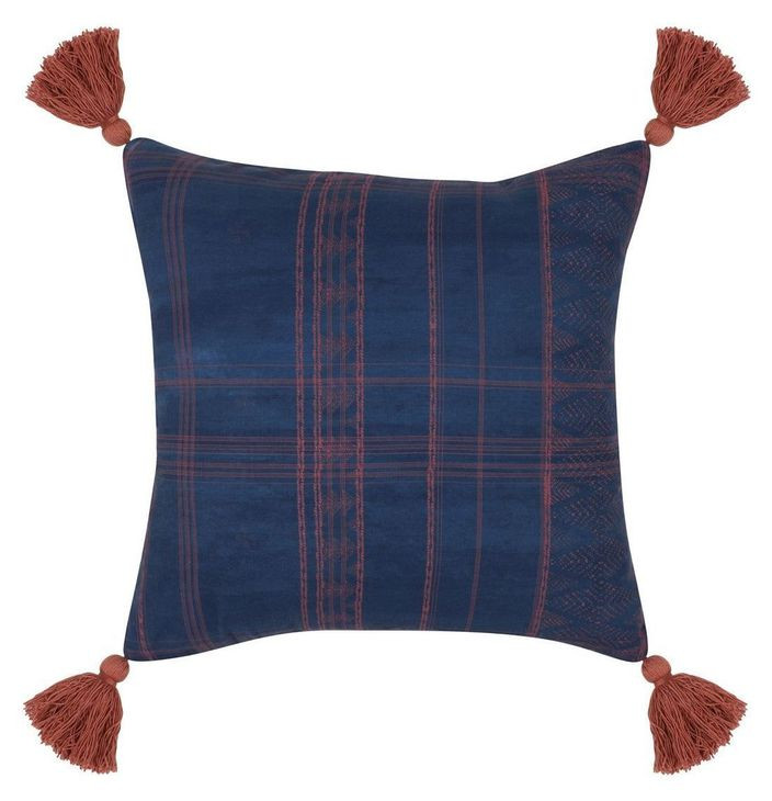 Terranea Cannon Dark Blue and Red Square Accent Pillow