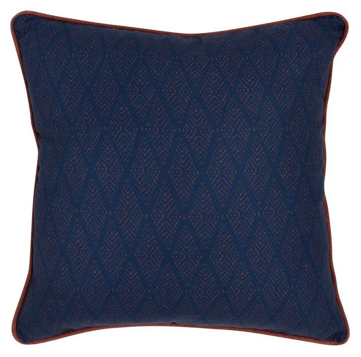 Terranea Gulf Dark Blue and Red Square Accent Pillow