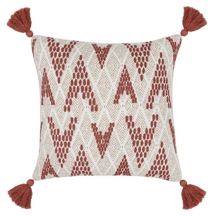 Terranea Sanibel Natural and Clay Red Square Accent Pillow