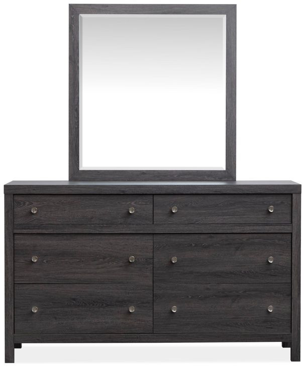 Merrifield Raisin Black 6 Drawer Dresser with Rectangular Mirror