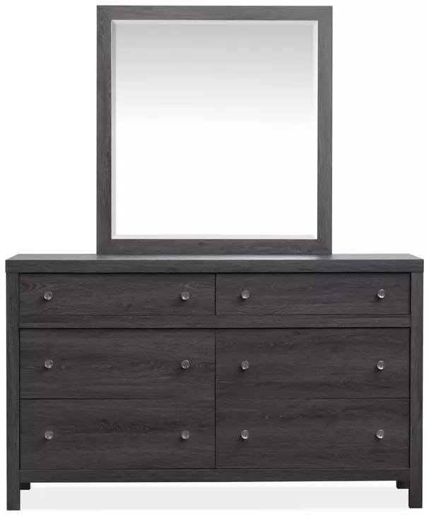Meadowrise Raisin Black 6 Drawer Dresser with Rectangular Mirror