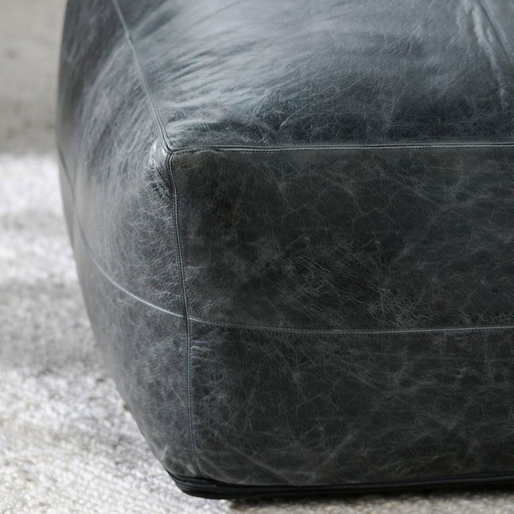 Poufs Leather Dexter Onyx Leather Square Accent Pouf