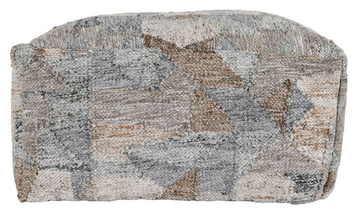 Performance Savanna Beige and Gray Square Outdoor Pouf