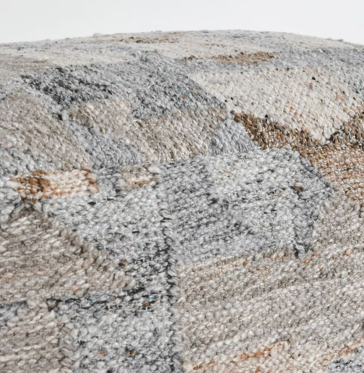 Performance Savanna Beige and Gray Square Outdoor Pouf