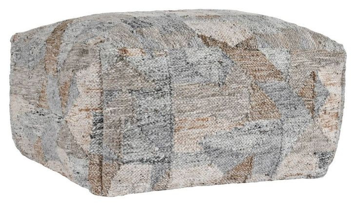 Performance Savanna Beige and Gray Square Outdoor Pouf