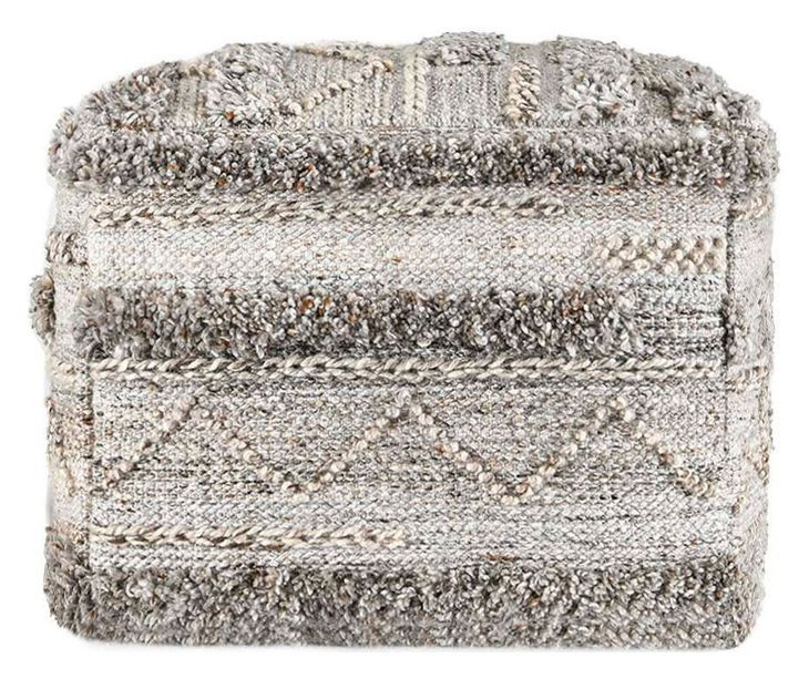 Performance Fallon Gray and Beige Square Outdoor Pouf