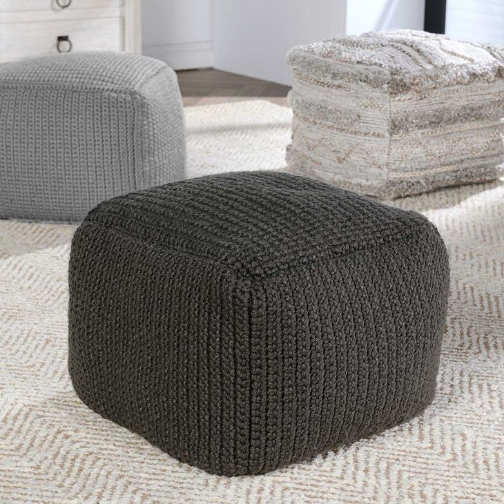 Prism Dark Gray Square Outdoor Pouf