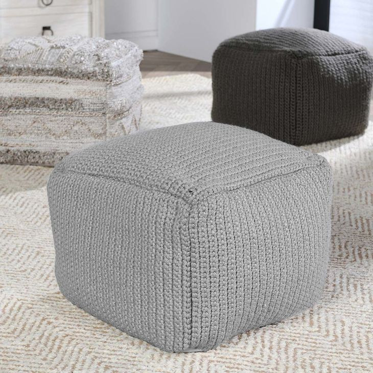 Prism Gray Square Outdoor Pouf