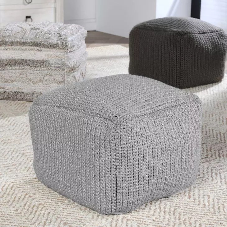 Prism Gray Square Outdoor Pouf