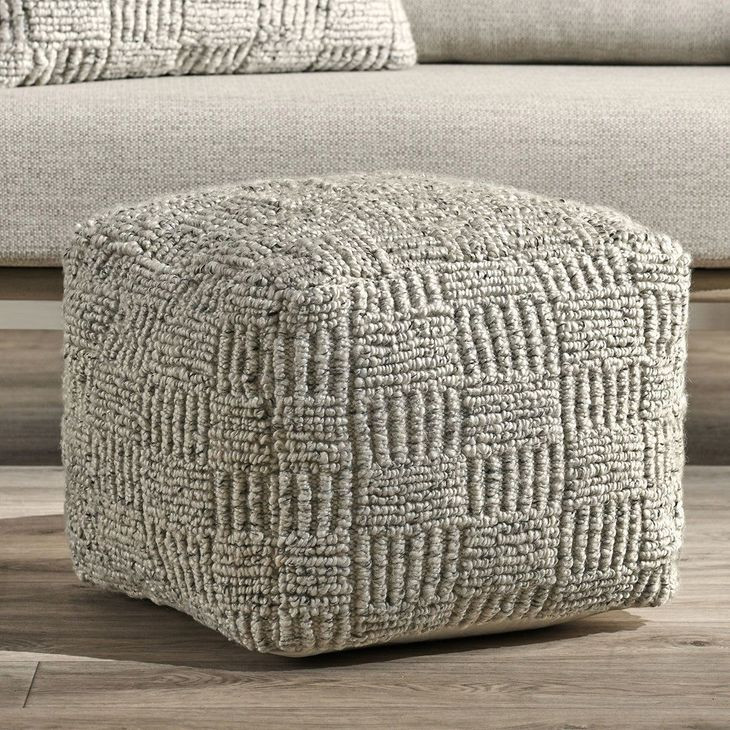 Shades Performance Vico Ivory and Gray Square Outdoor Pouf