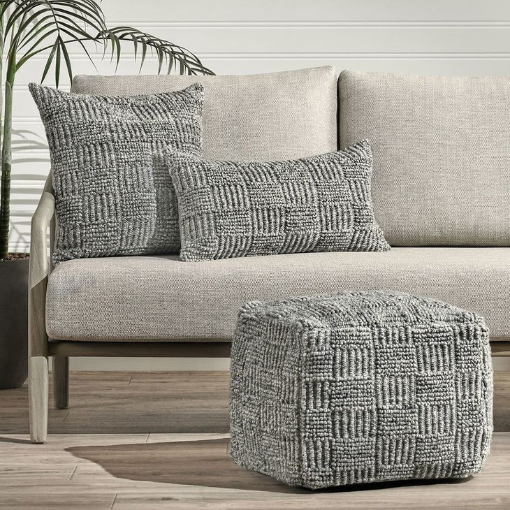 Shades Performance Vico Gray Square Outdoor Pouf