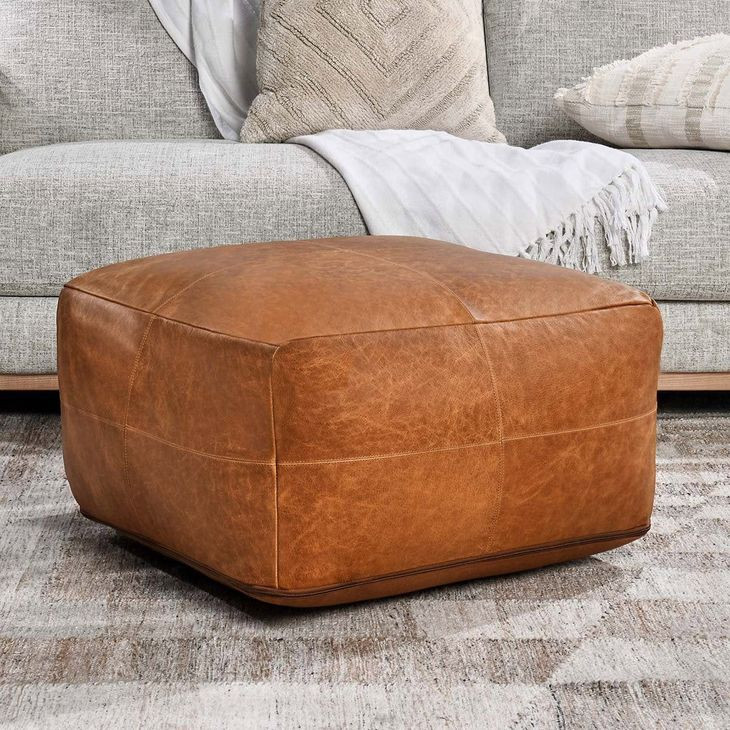Poufs Leather Dumont Chestnut Leather Square Accent Pouf