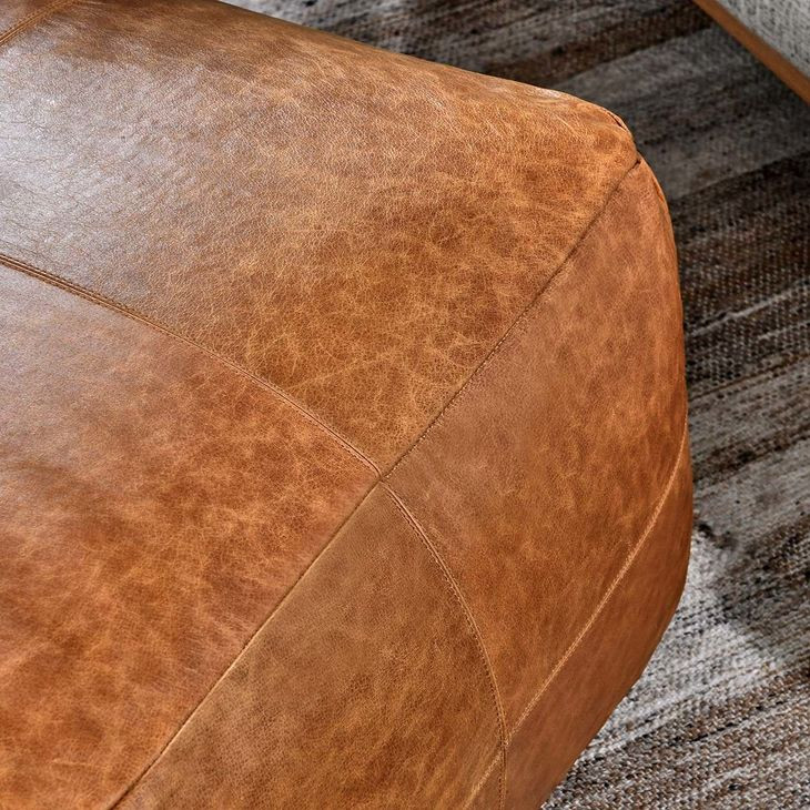 Poufs Leather Dumont Chestnut Leather Square Accent Pouf