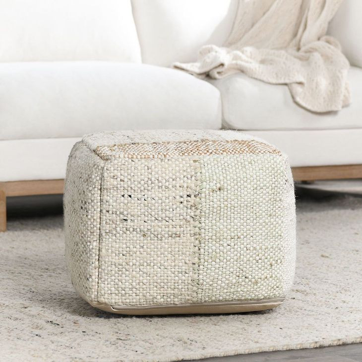 Poufs Ritsa Cream and Brown Square Accent Pouf