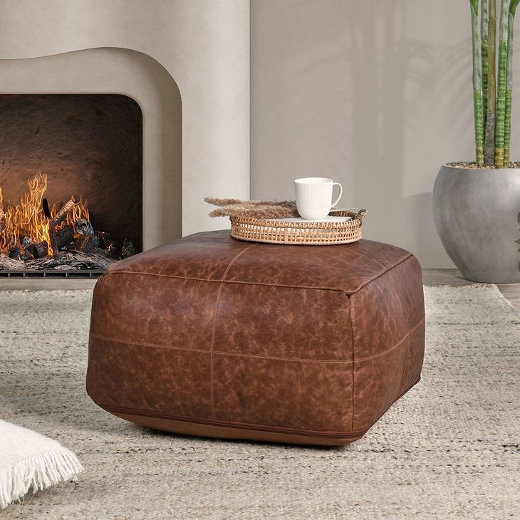 Poufs Leather Kona Brown Leather Square Accent Pouf