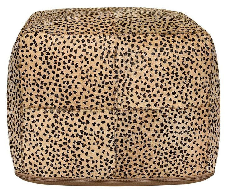 Poufs Leopard Hide Camel and Black Leather Square Accent Pouf
