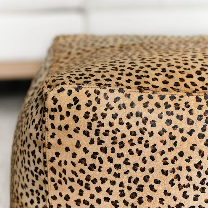 Poufs Leopard Hide Camel and Black Leather Square Accent Pouf