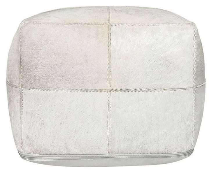 Poufs Hide Canada Ivory Leather Square Accent Pouf