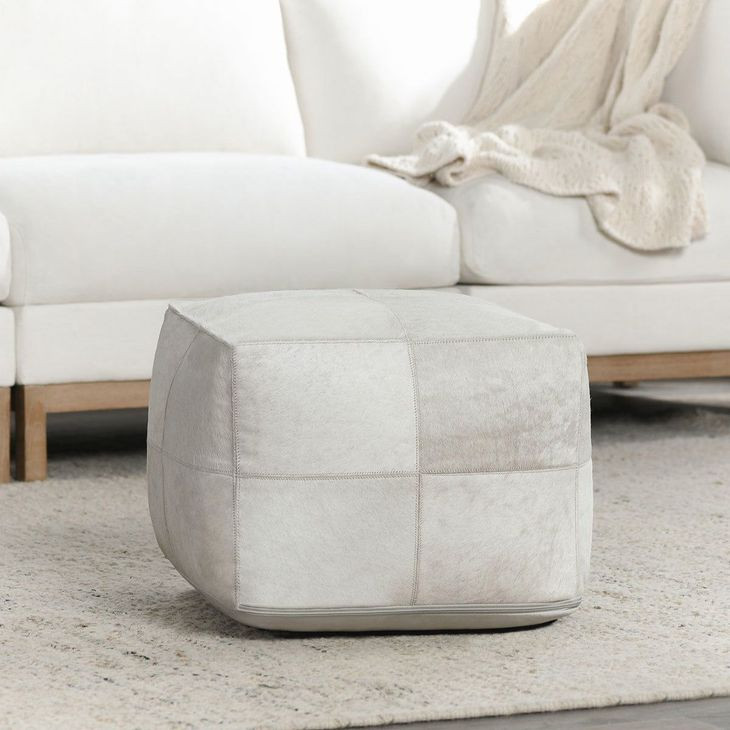 Poufs Hide Canada Ivory Leather Square Accent Pouf