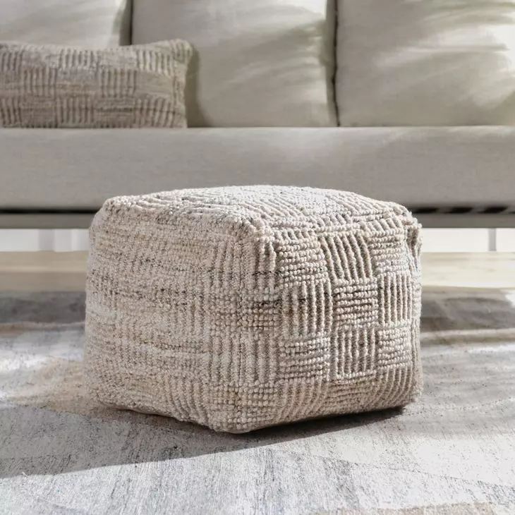 Shades Performance Vico Caramel and Beige Square Outdoor Pouf