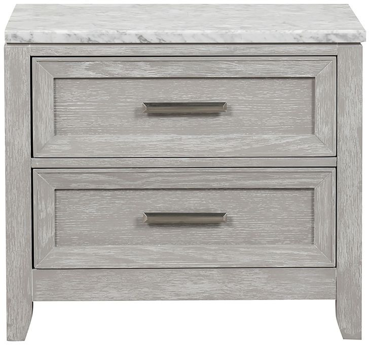 Fiona White and Mist Gray 2 Drawer Marble Top Nightstand