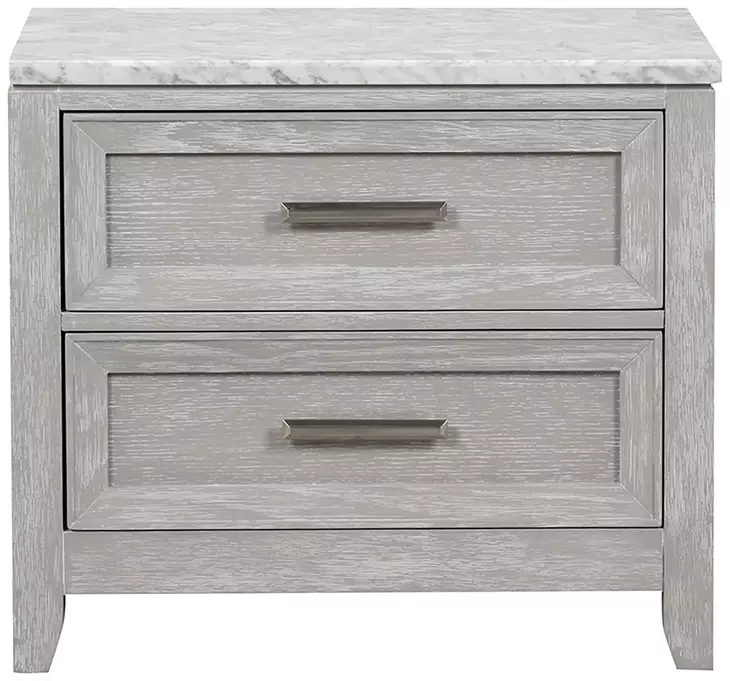 Fiona White and Mist Gray 2 Drawer Marble Top Nightstand