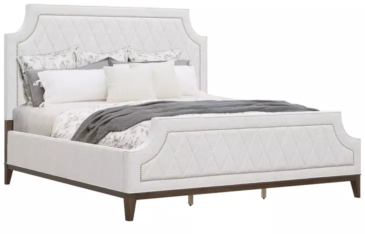Oakridge Medley Piano Brown Upholstered Queen Panel Bed with Nailhead Trim