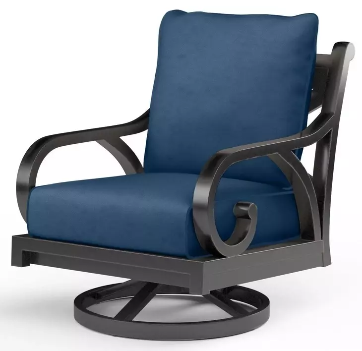 Monterey Spectrum Indigo Upholstered Outdoor Swivel Rocker Club Chair with Self Welt