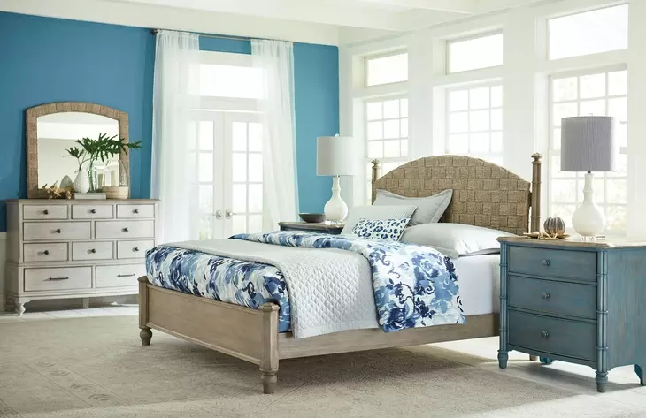 Litchfield Sunwashed and Brown 10 Drawer Cotswold Dresser with Rectangular Landscape Mirror