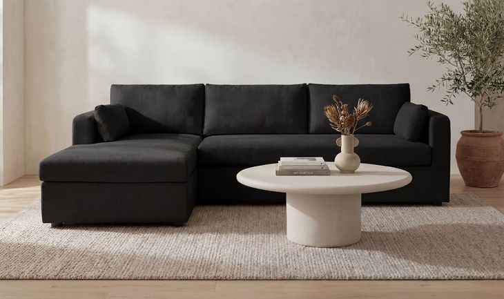 Burrow Black Performance Fabric 2 Piece Modular Sleeper Sectional with Pillows