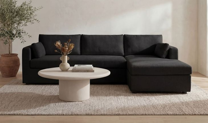 Burrow Black Performance Fabric 2 Piece Modular Sleeper Sectional