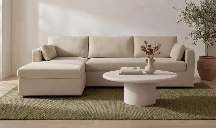 Burrow Sand Performance Fabric 2 Piece Modular Sleeper Sectional with Pillows