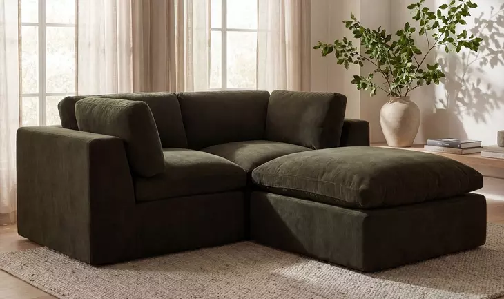 Cates Dark Green Upholstered Square Ottoman