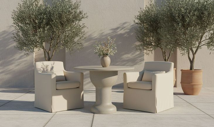 Lydia Cream Performance Fabric Upholstered Outdoor Slipcover Dining Chair with Pillow