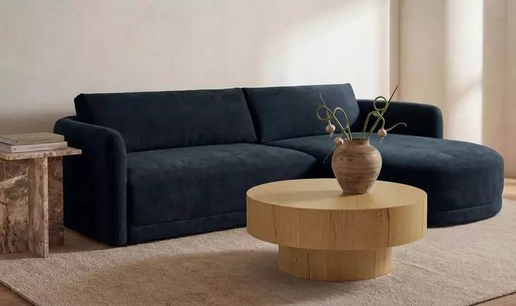 Emmy Dark Blue 2 Piece Modular RAF Chaise Sectional