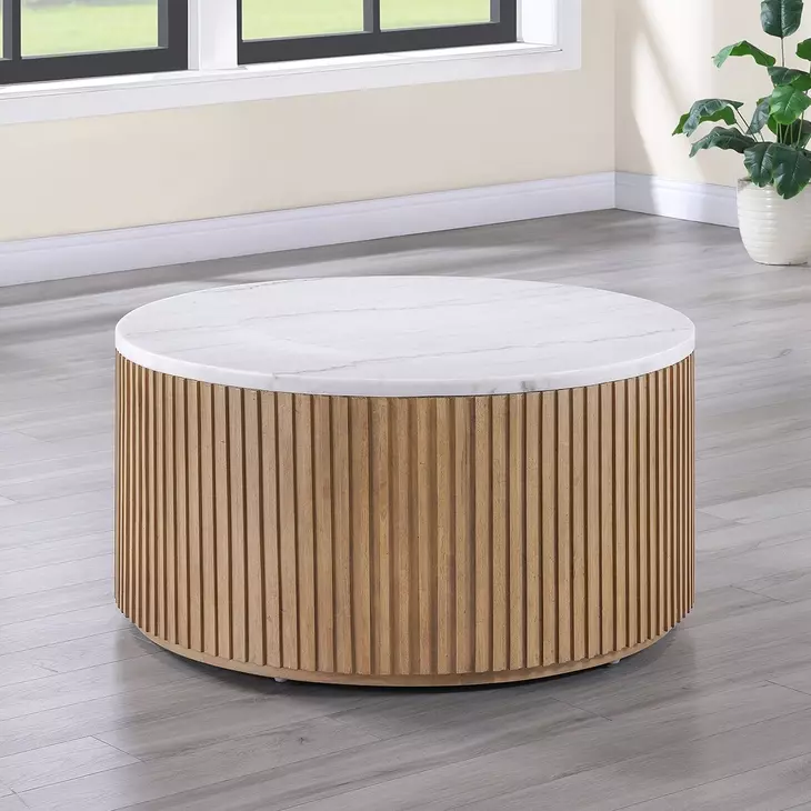 Colvin Brown and White Round Marble Top Ocassional Table
